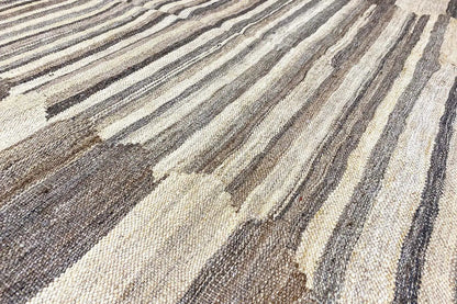 Kilim Qashqai rug with a striped pattern in beige, gray, and brown