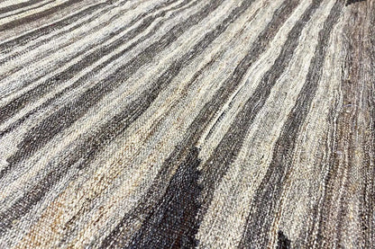 Kilim Qashqai rug with a striped pattern in gray, beige, and dark brown