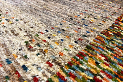 Gabbeh Lori rug 139x98 cm, beige pile with a colorful detailed pattern