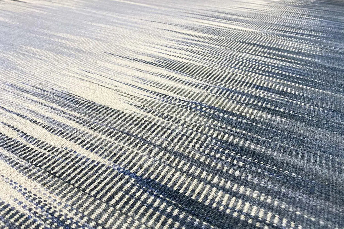 Kelim dhurrie rug with blue and light gray ombre, patterned, flat-woven