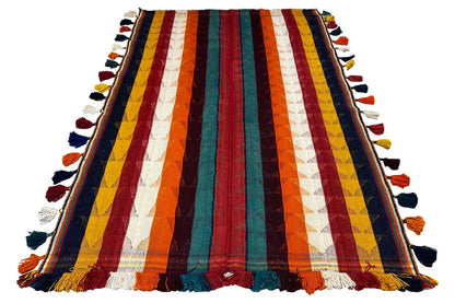 Jajim rug 212x137 cm with vertical stripes and colorful tassels along the edges