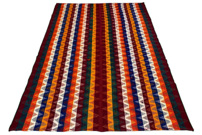 Jajim rug (215x162 cm) with a wide zigzag stripe pattern in red, blue, and yellow