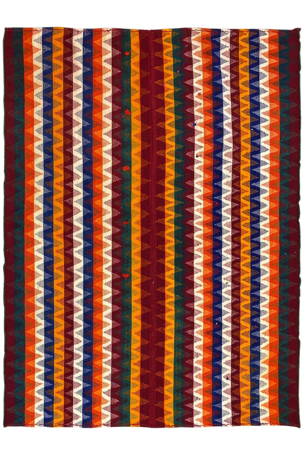 Jajim rug with vertical zigzag stripes in red, blue, green, and yellow