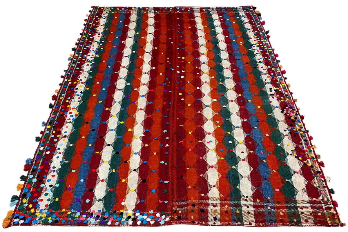 Jajim rug 186x140 cm with a pattern of vertical stripes and colorful dots