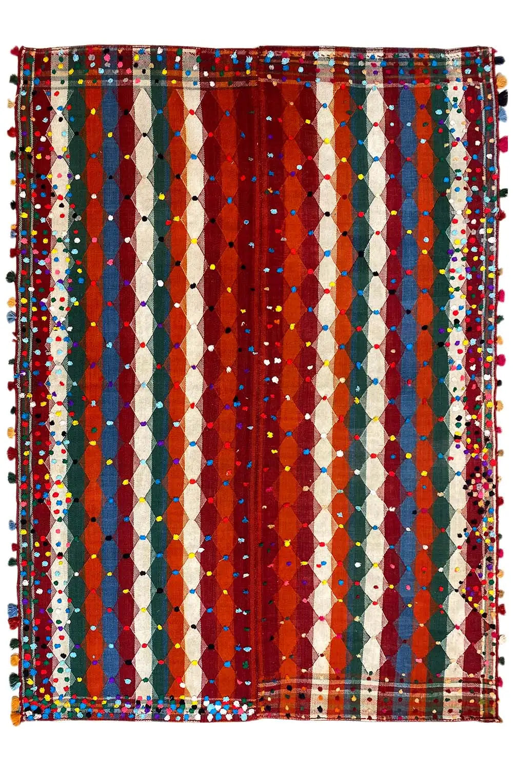 Jajim rug 186x140 cm rectangular, vertical stripes in red, blue, green and white