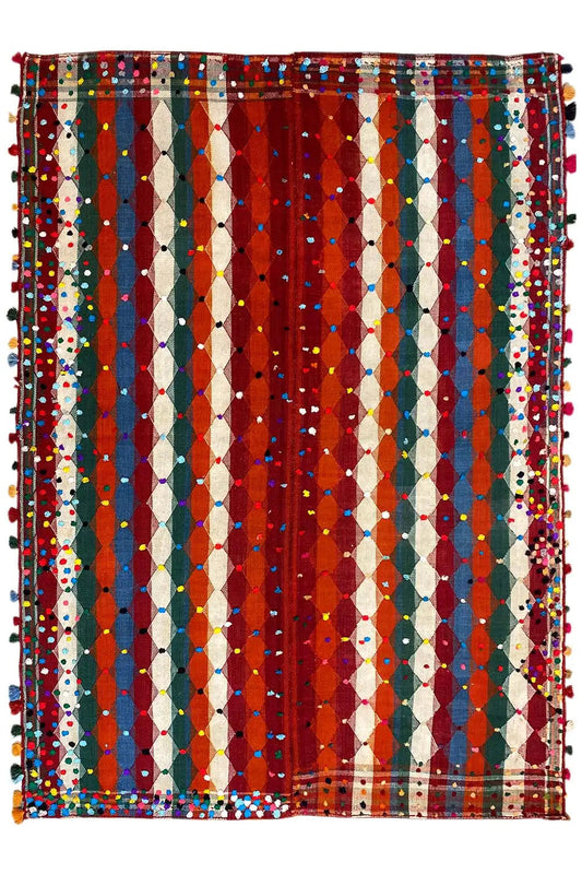 Jajim rug 186x140 cm rectangular, vertical stripes in red, blue, green and white