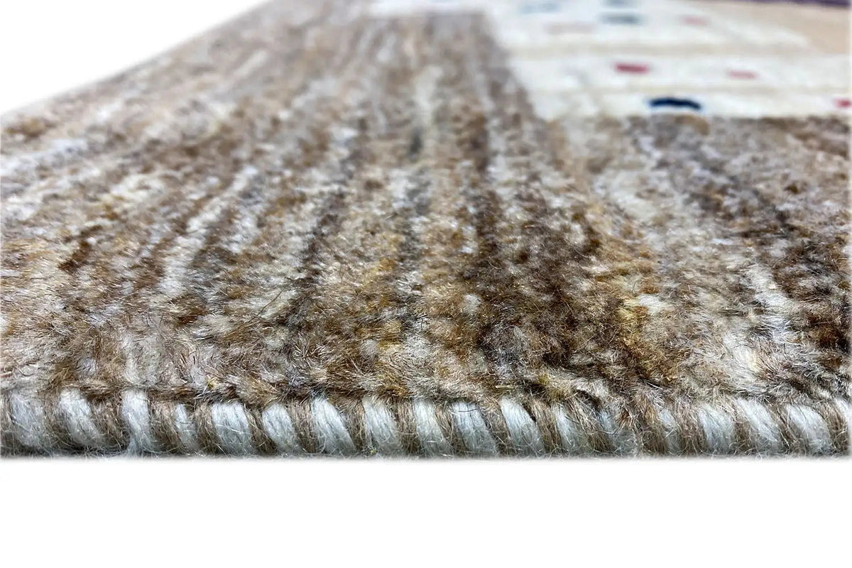 Gabbeh rug 121x83 cm Detail: textured pile surface in taupe and beige
