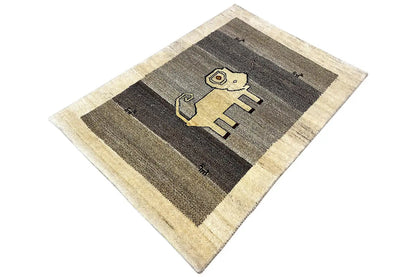 Gabbeh rug, diagonal, with lion motif and beige-trimmed border
