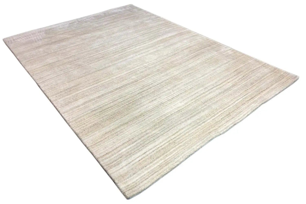Beige Gabbeh loom rug with fine stripes, rectangular, neatly hemmed