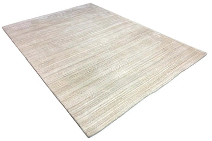 Beige Gabbeh loom rug with fine stripes, rectangular, neatly hemmed