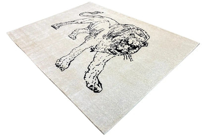 Designer rug with dog motif, light gray, printed in black and white