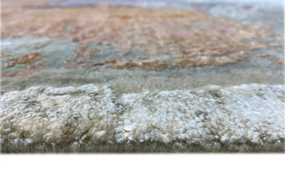 Close-up of designer rug: short pile with mottled gray and light shading