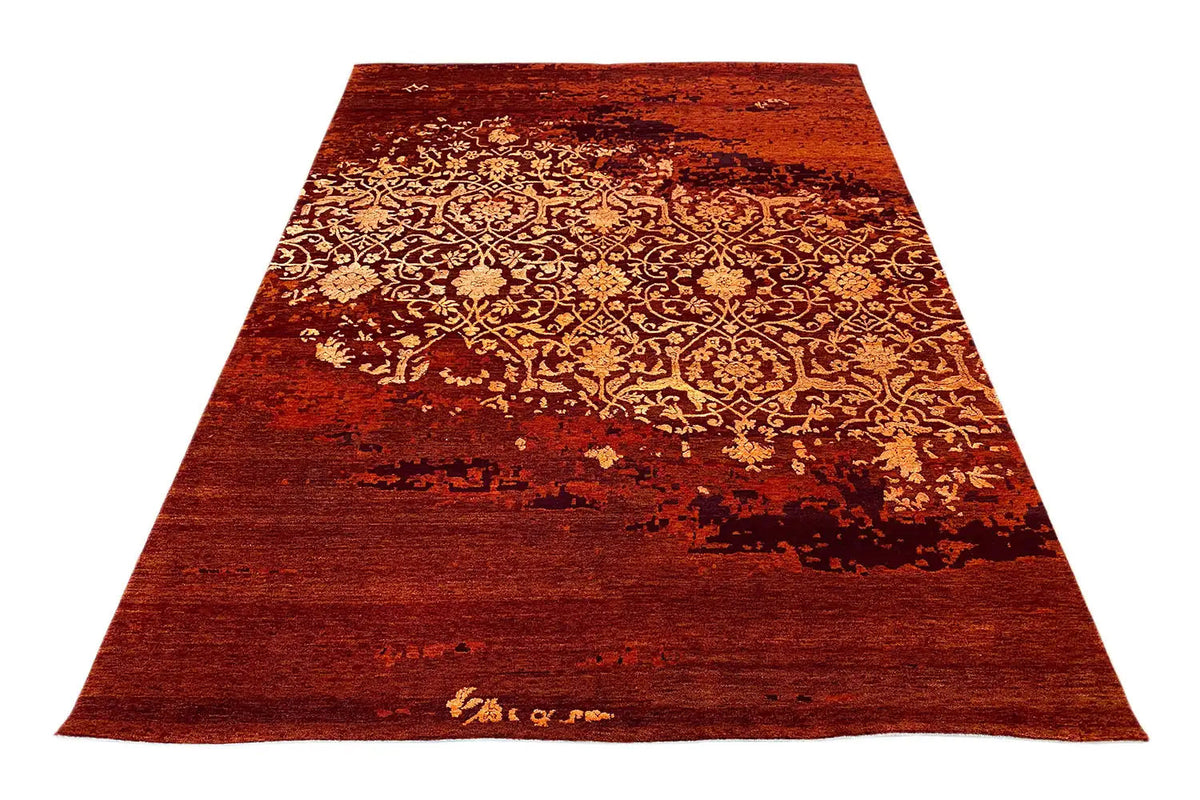 Carpet 243x173 cm, reddish brown with a gold-colored floral pattern