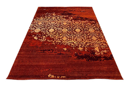 Carpet 243x173 cm, reddish brown with a gold-colored floral pattern