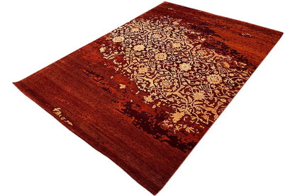 Rug 243x173 cm, reddish-brown field with a gold-colored medallion pattern
