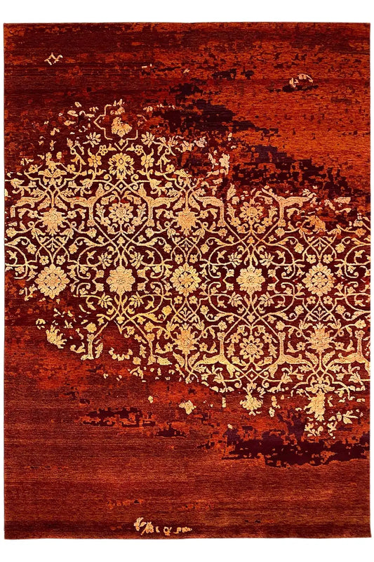 Rug 243x173 cm: reddish-brown with a gold-colored ornamental pattern