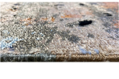 Designer rug, close-up of the short pile with colorful sections