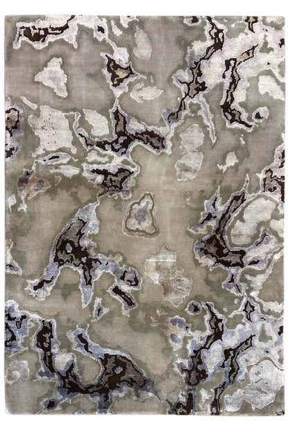 Marble-look rug, light gray with dark flecks, 150x208 cm
