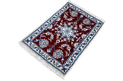 Nain rug 87x59 cm, angled, red field with blue vine border and fringes