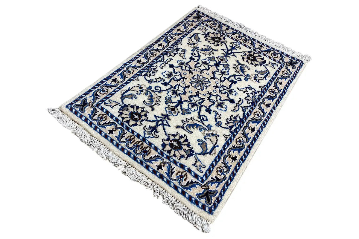 Nain rug 85x60 cm, rectangular, blue-and-white patterned border and fringe