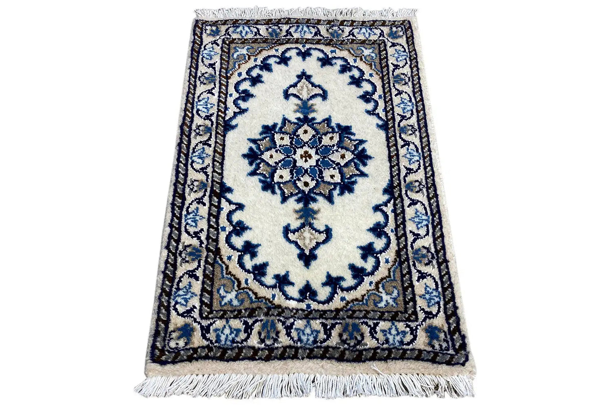 Nain rug 61x40 cm rectangular, white-blue with border and fringes