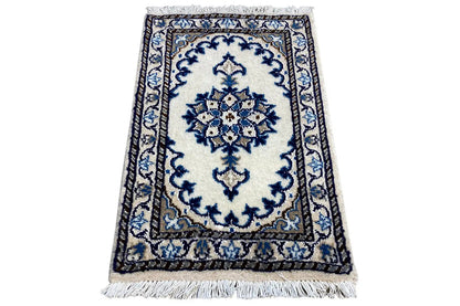 Nain rug 61x40 cm rectangular, white-blue with border and fringes