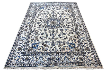 Nain rug (290x197 cm), blue and white, centered medallion, with fringe
