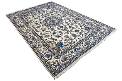 Nain-design rug, blue-and-white floral pattern, rectangular