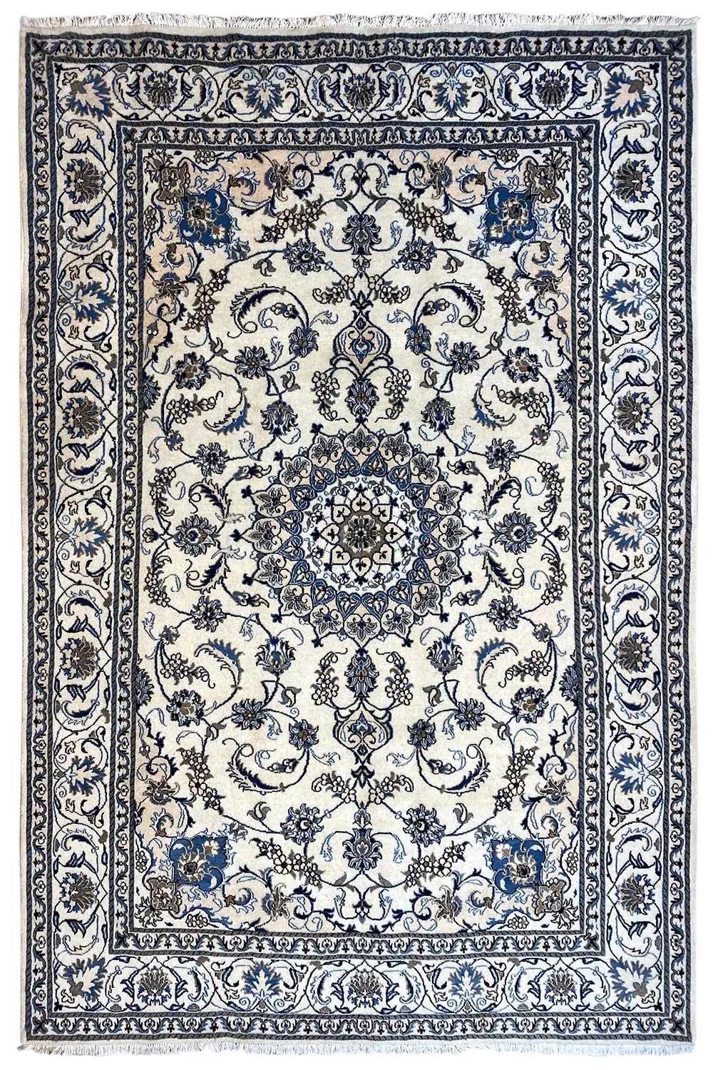 Nain rug (290x197 cm) with blue and white ornaments, rectangular, border