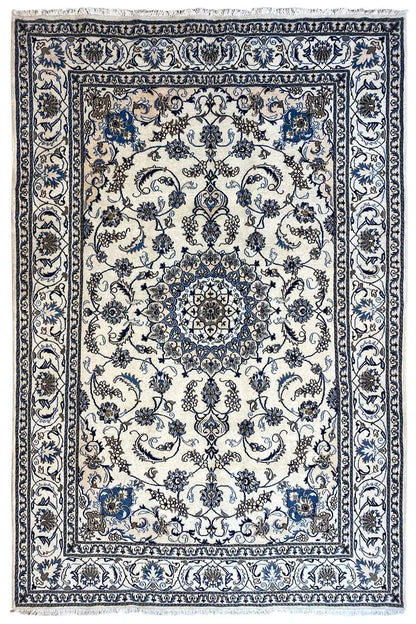 Nain rug (290x197 cm) with blue and white ornaments, rectangular, border
