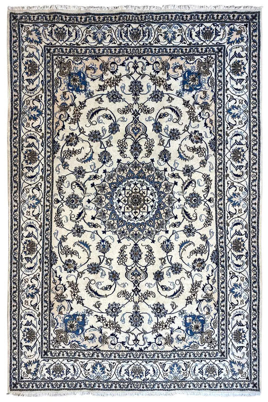 Nain rug (290x197 cm) with blue and white ornaments, rectangular, border