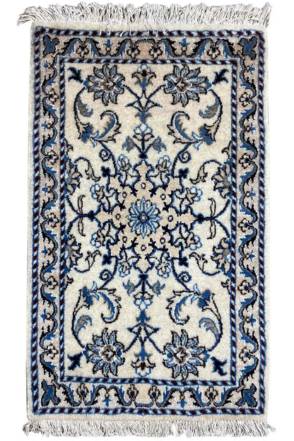 Nain rug (93x56 cm) with blue-and-white ornament and fringe