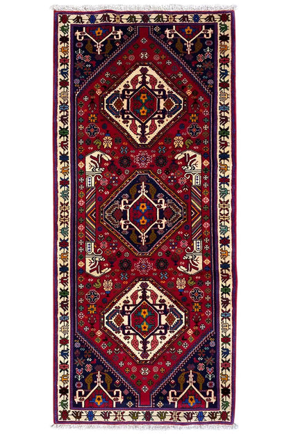 Shiraz-Qashqai-style rug, red with a dark blue pattern, approx. 195x79 cm.