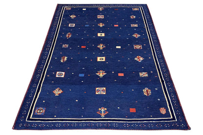 Soumak rug 177x118 cm, dark blue: central motifs with a narrow double border