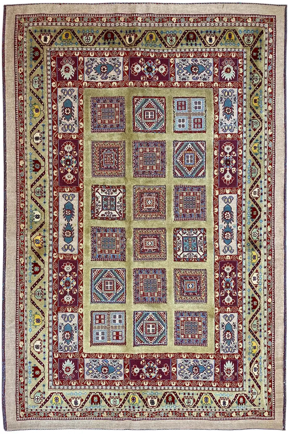 Soumak rug 220x149 cm, rectangular, central patchwork motif and border