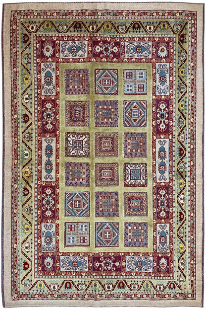 Soumak rug 220x149 cm, rectangular, central patchwork motif and border