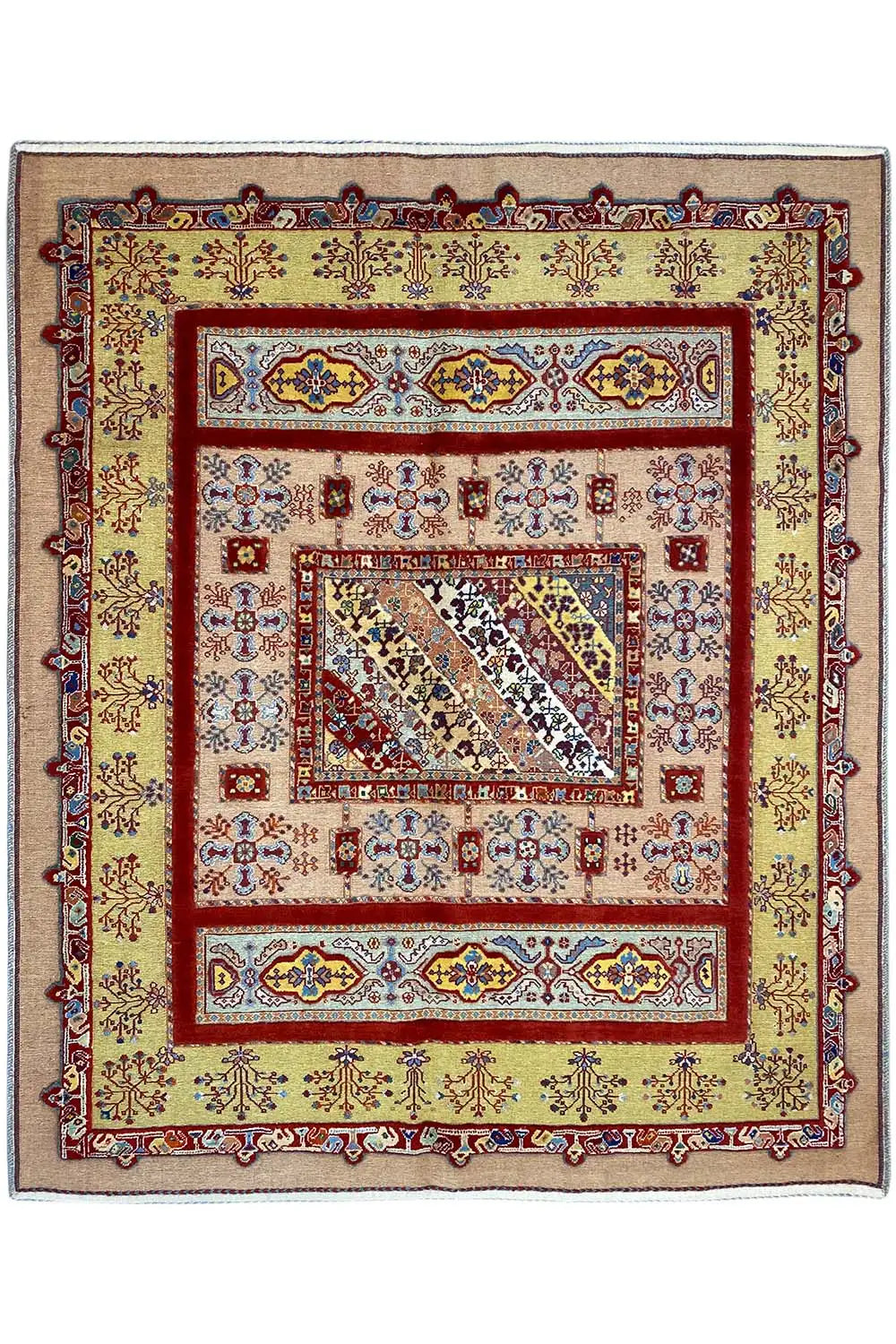 Soumak rug 172x155 cm with central medallion and decorative border in red/blue