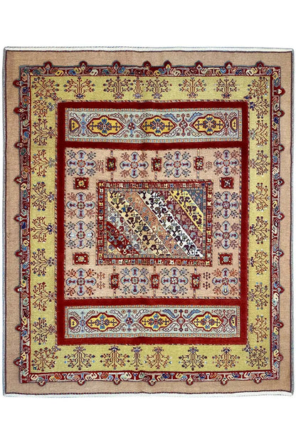 Soumak rug 172x155 cm with central medallion and decorative border in red/blue