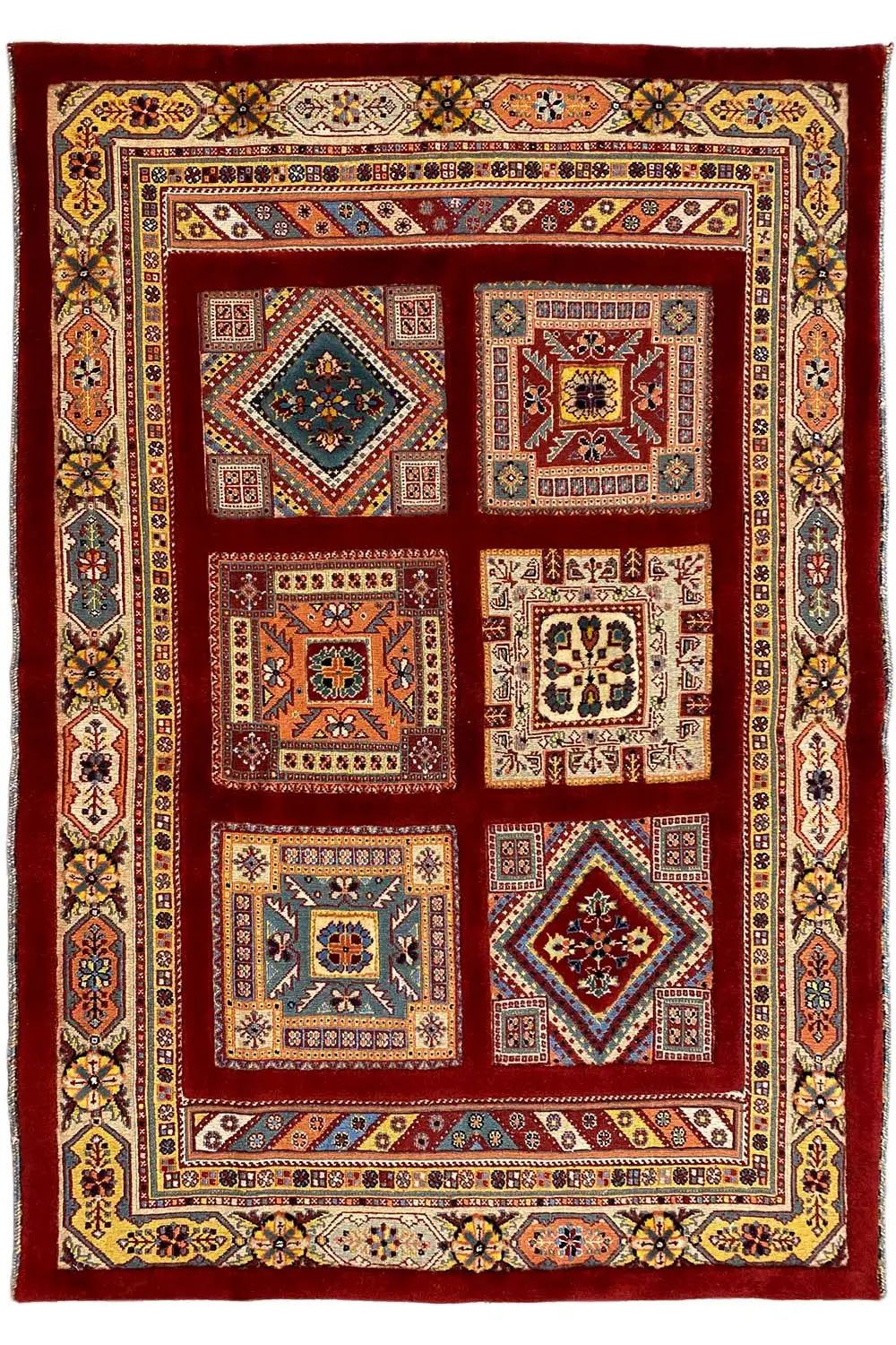 Rug 144x102 cm with a square border pattern and colorful ornamental panels