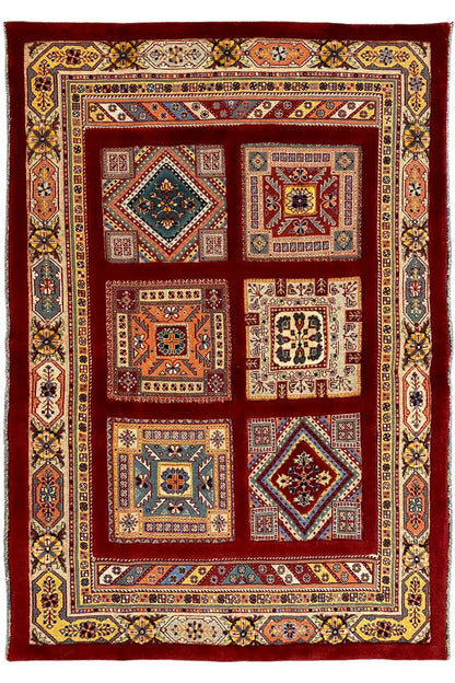 Rug 144x102 cm with a square border pattern and colorful ornamental panels