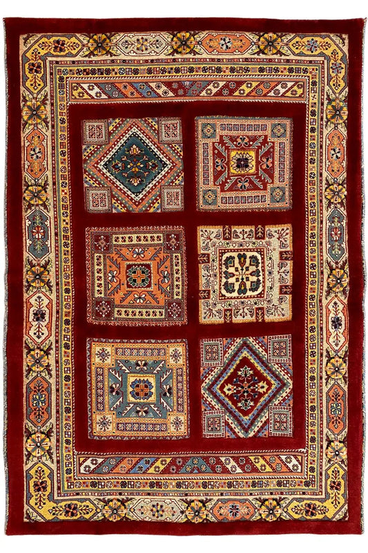 Rug 144x102 cm with a square border pattern and colorful ornamental panels