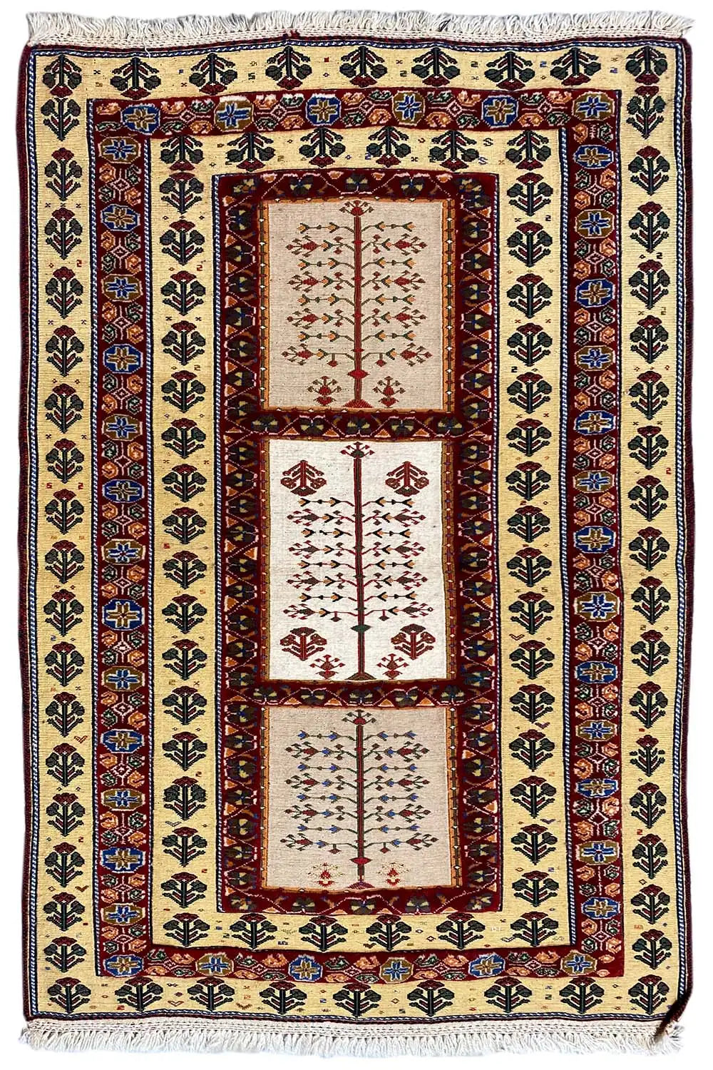 Soumak rug 122x80 cm, central medallion in red with decorative borders
