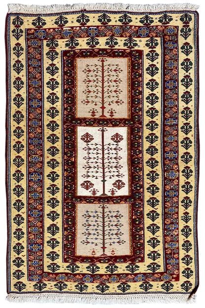 Soumak rug 122x80 cm, central medallion in red with decorative borders