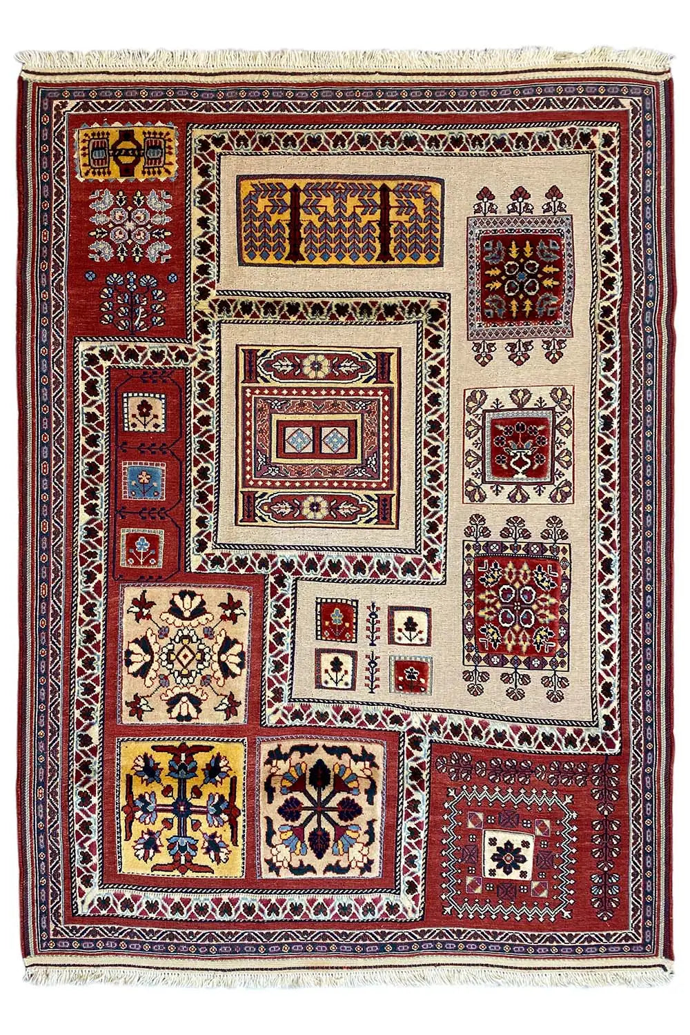 Rug 161x119 cm with a red ground and many medallions, wide decorative border.