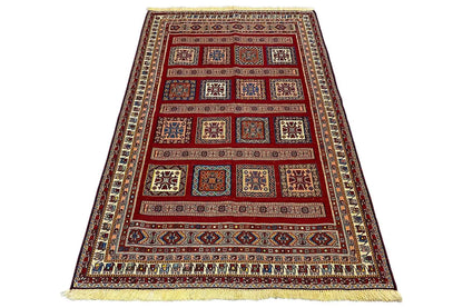 Soumak rug 155x100 cm, decorative strips and tile motifs in the wide border field
