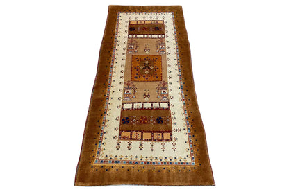 Soumak rug 178x81 cm in a narrow rectangular shape, with a brown border