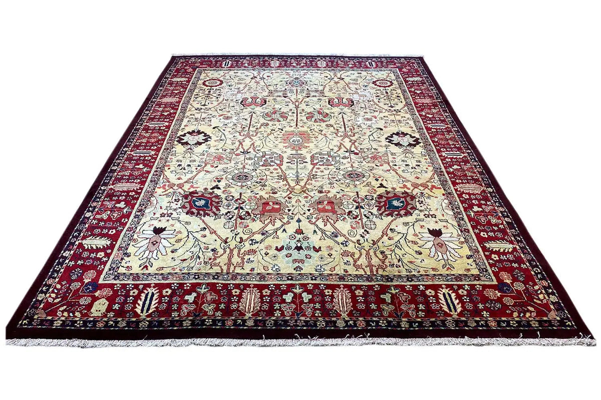 Sultan Abad exclusive rug with floral ornament in cream and red