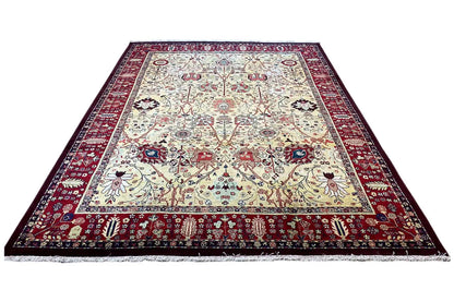 Sultan Abad exclusive rug with floral ornament in cream and red
