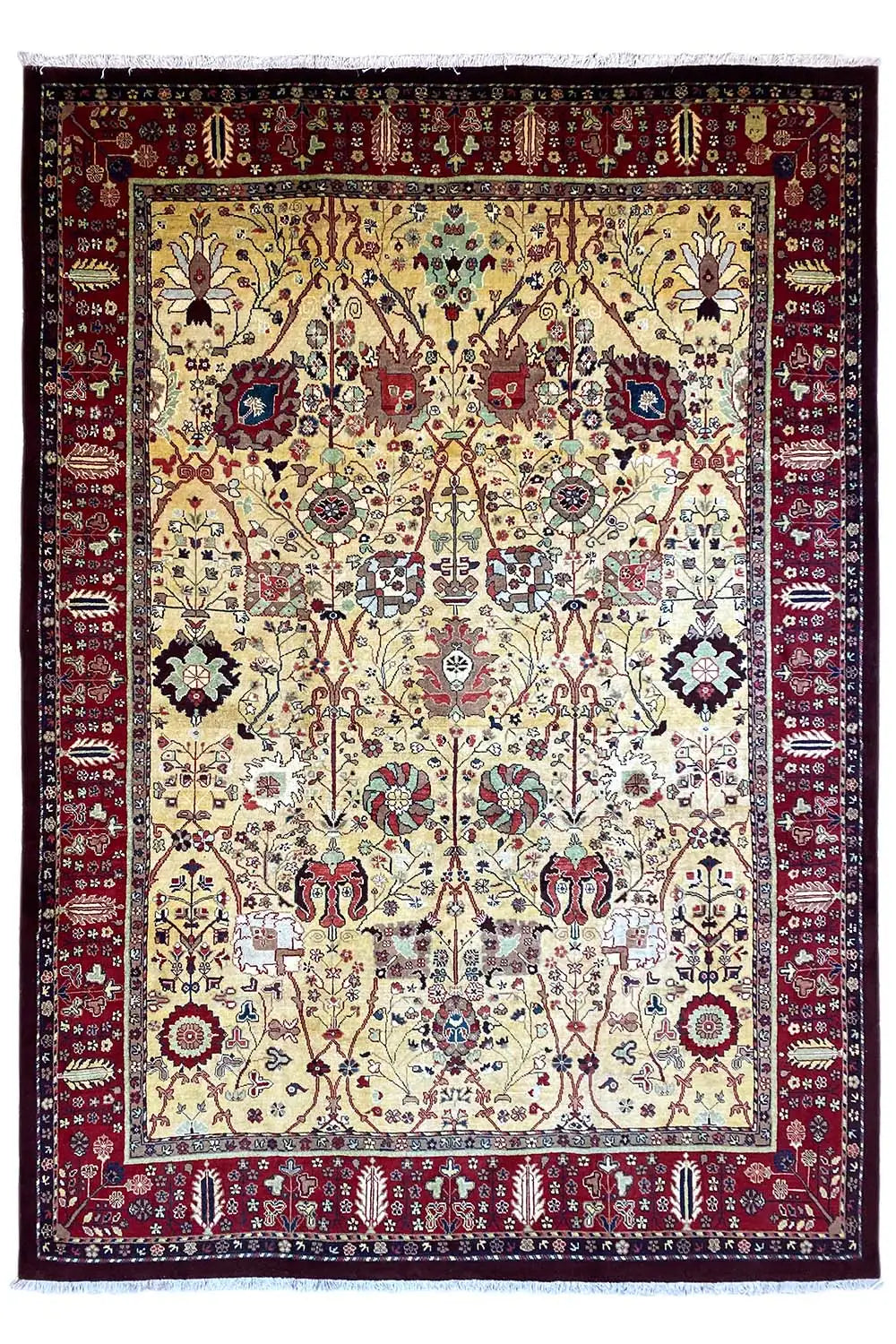 Sultan Abad exclusive rug: cream-colored pattern, red border