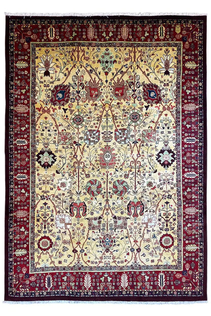 Sultan Abad exclusive rug: cream-colored pattern, red border